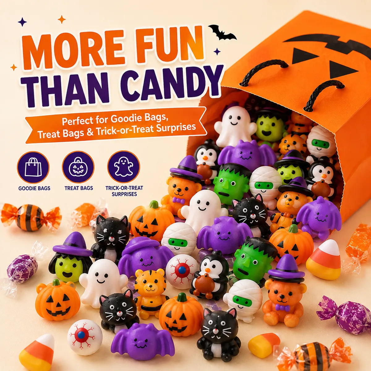 50PCS Halloween mochi squishy toys in assorted spooky characters – image 3