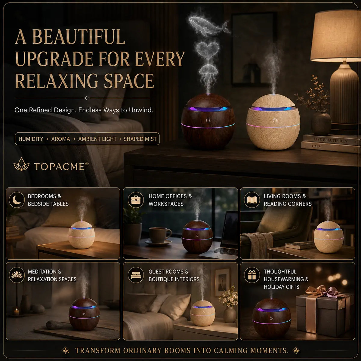 Topacme® 4‑in‑1 Dynamic Mist Aroma Humidifier