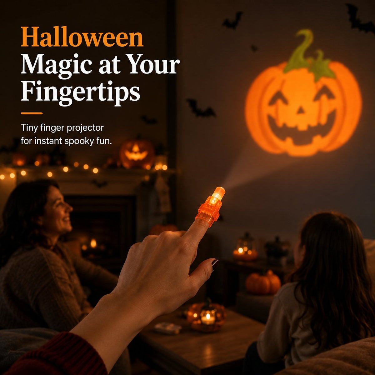 Pumpkin projection in a Halloween room