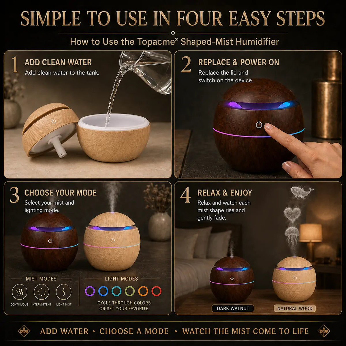 Topacme® 4‑in‑1 Dynamic Mist Aroma Humidifier