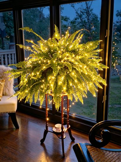 Customer photo of Boston ferns arranged by a home