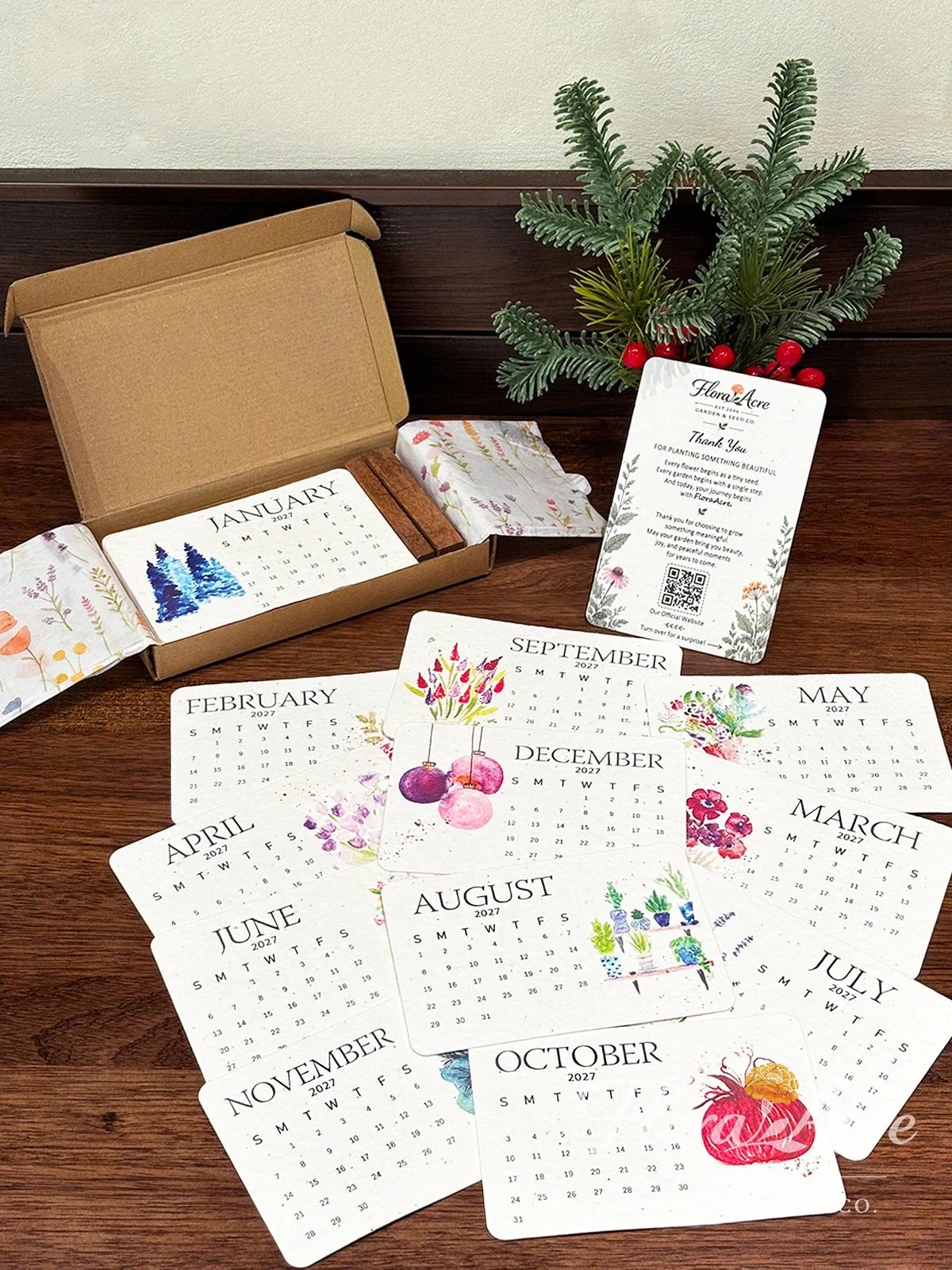 Timeless Seed Calendar 2027 — botanical monthly cards