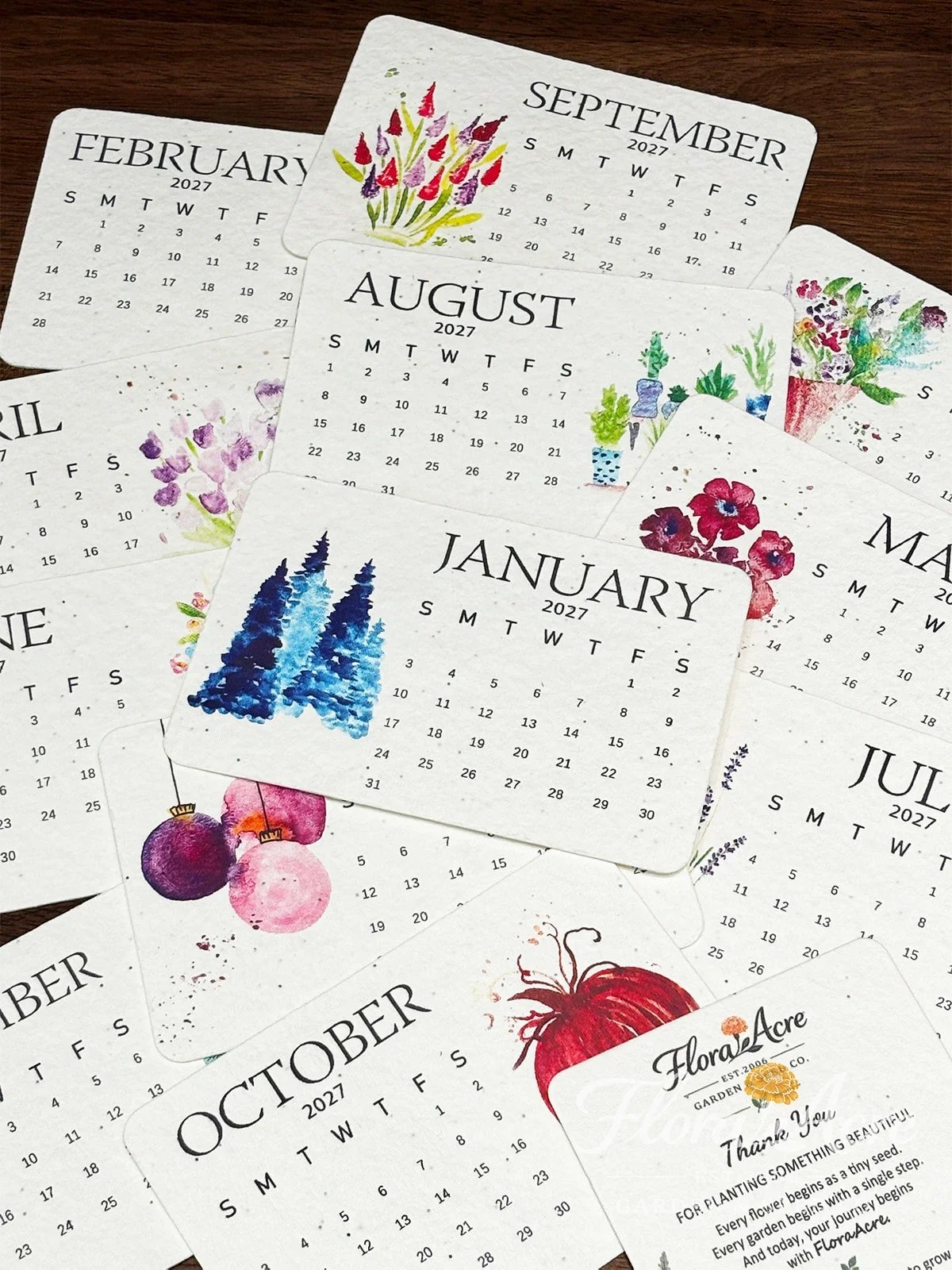 Timeless Seed Calendar 2027 — botanical monthly cards