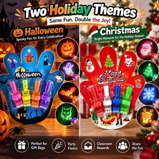 HUBUQ® Holiday LED Finger Projector Rings — Halloween & Christmas