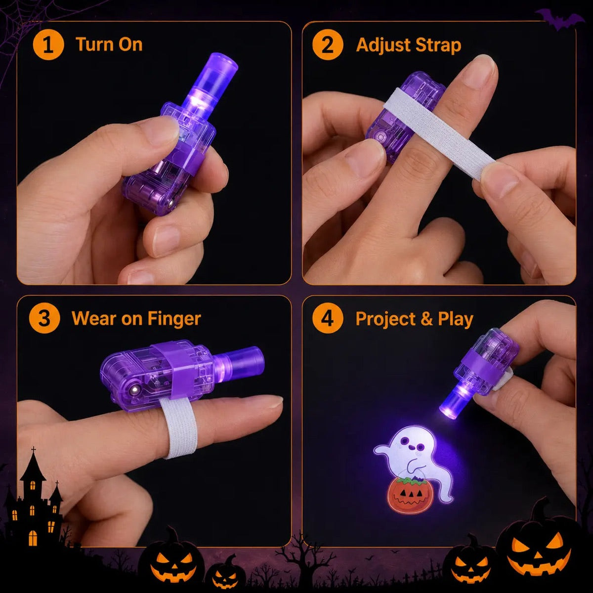 Finger projector wearing and switch guide