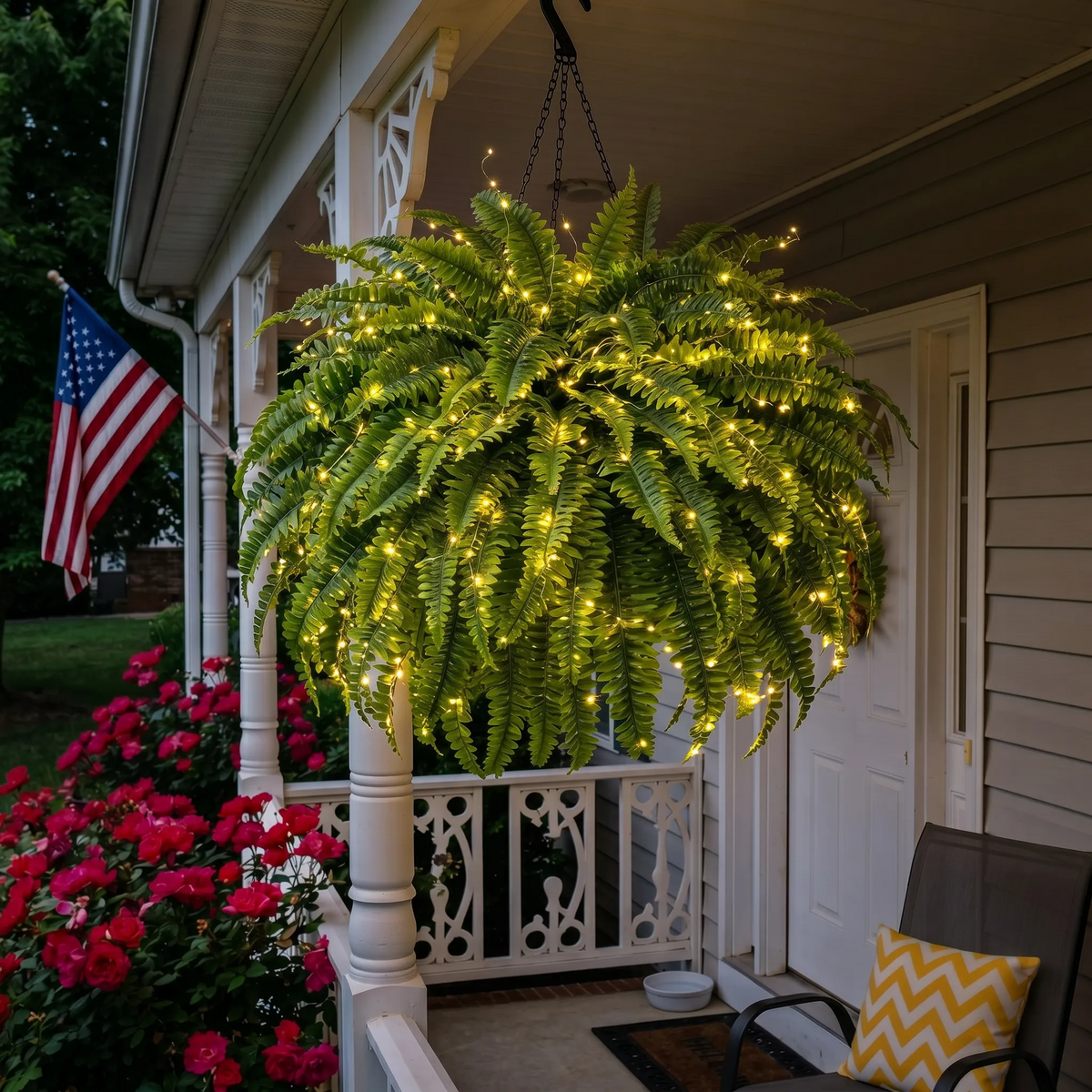 Glowing artificial Boston fern hero image